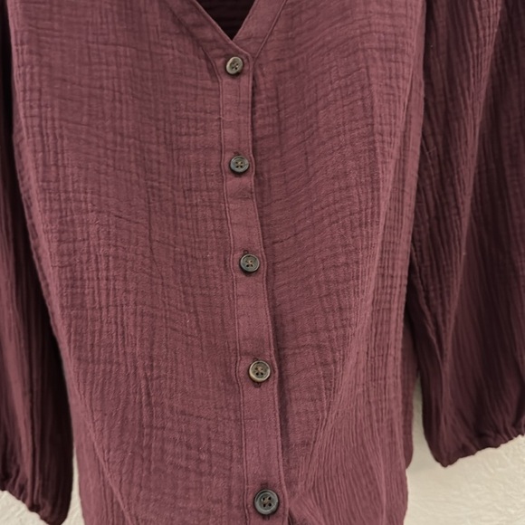 Marine Layer Colette 100% Cotton Gauzy Button Front V-Neck Puff Sleeve Blouse L - Picture 4 of 12